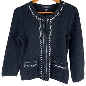 Cable & Gauge Collection Silk Blend Front Zip Sweater Top w/ Embellishments Med